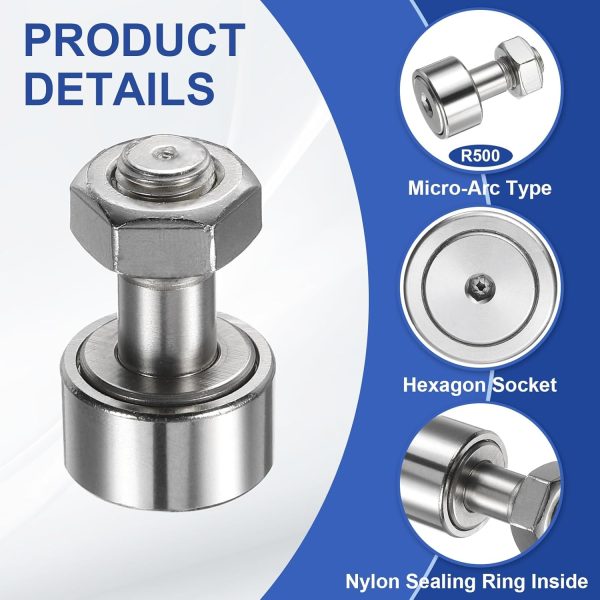 Uxcell Cam Follower Bearing 304 Stainless Steel Track Runner-2