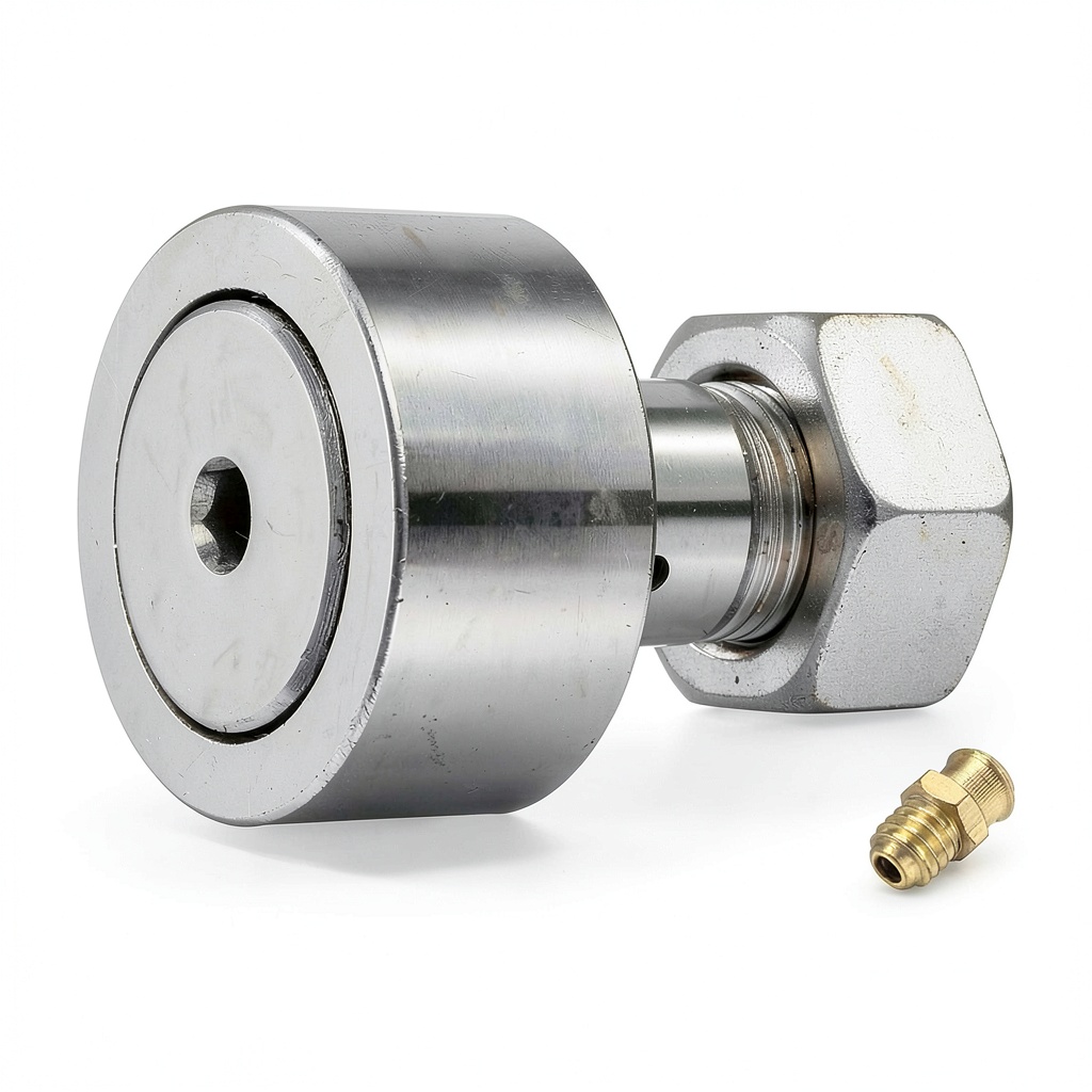 Uxcell cam follower bearing showing stainless steel construction and flat roller design