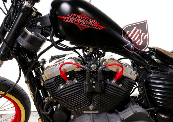 JBSporty Harley Sportster Coil Ignition Kit Satin Black with Red Wires-3