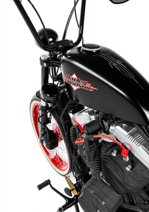 JBSporty Harley Sportster Coil Ignition Kit Satin Black with Red Wires-2
